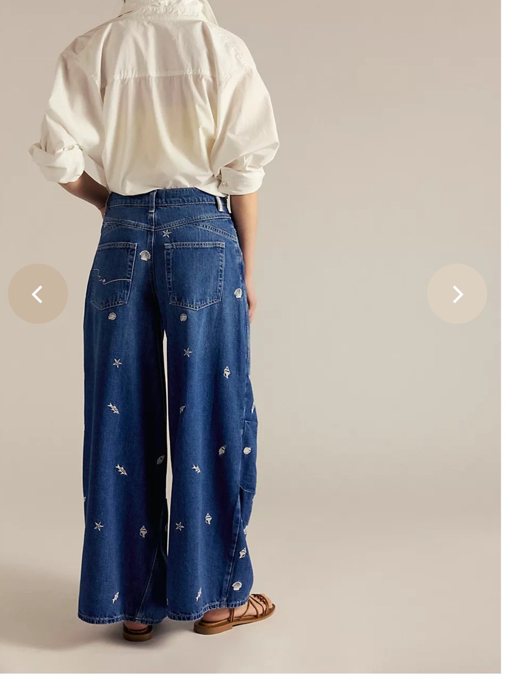 Free People Westward Under The Sea Embroidered Jeans 26 Rare Wide Leg - Picture 2 of 5